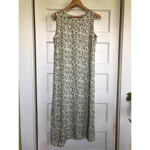 VTG 90s Studio Ease Floral Rayon Maxi Sleeveless Dress 14P L Yellow Blue Cottage